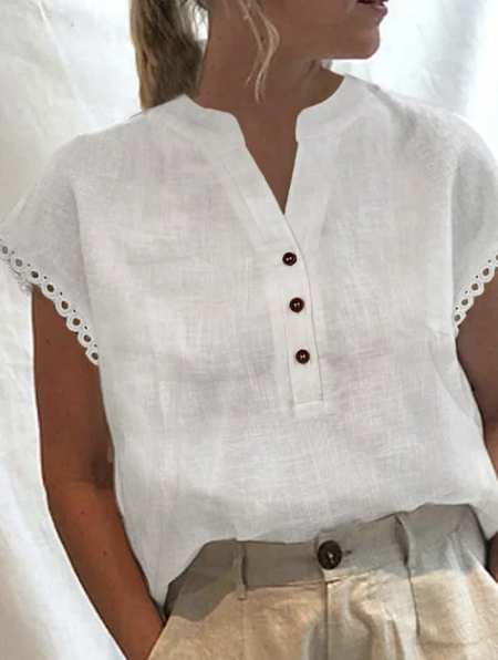 

Cotton-Blend Plain Simple Linen Style Shirt, White, Blouses & Shirts