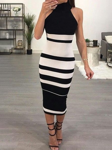 

Jersey Loose Casual Printing Dress, Black-white, Maxi Dresses