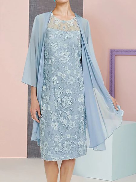 

Lace Elegant Crew Neck Two-Piece Set, Light blue, Dresses