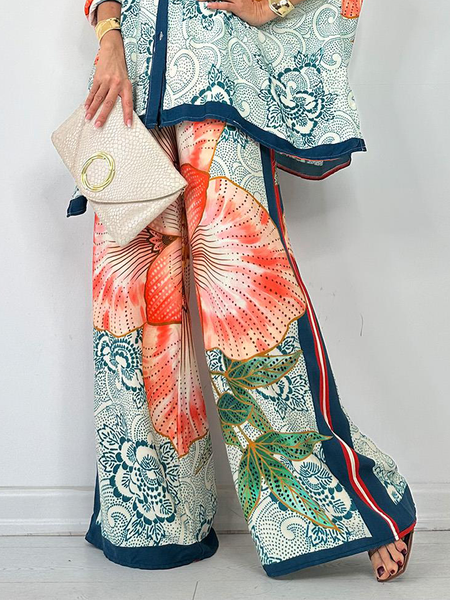 

Loose Floral Vacation Long Pants Wide leg pants, As picture, Pants
