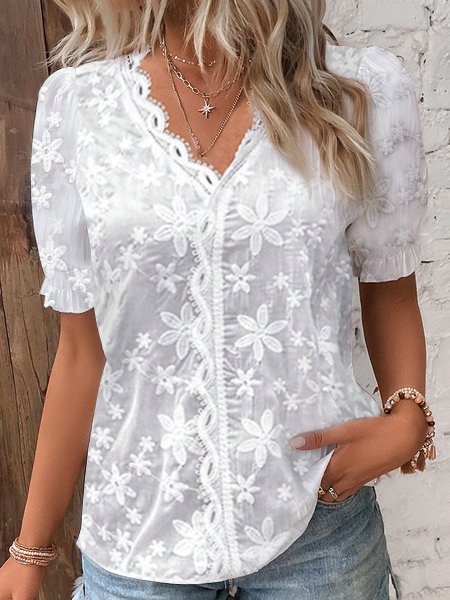 

Cotton And Linen V Neck Casual Shirt, White, Shirts & Blouses