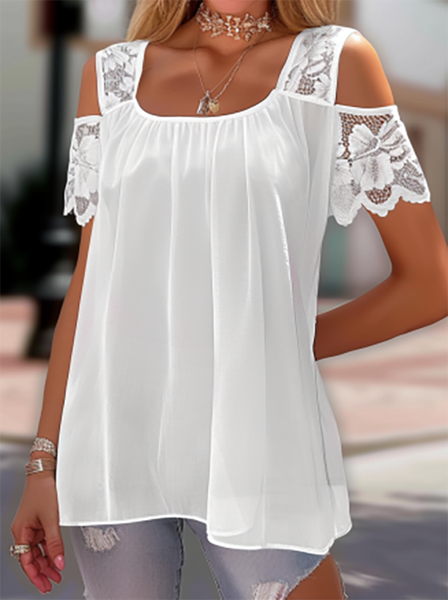 

Casual Square Neck Lace Edge Shirt, White, Shirts & Blouses