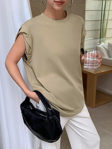 

Plain Casual Loose Short Sleeve T-Shirt, As picture, Tees