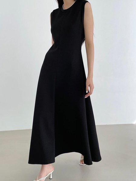 

Urban Plain Crew Neck Sleeveless Maxi Dress With No Belt, Black, Maxi Dresses