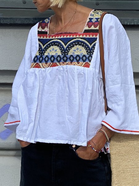 

Embroidery Ethnic Urban Regular Fit Shirt, White, Blouses and Shirts