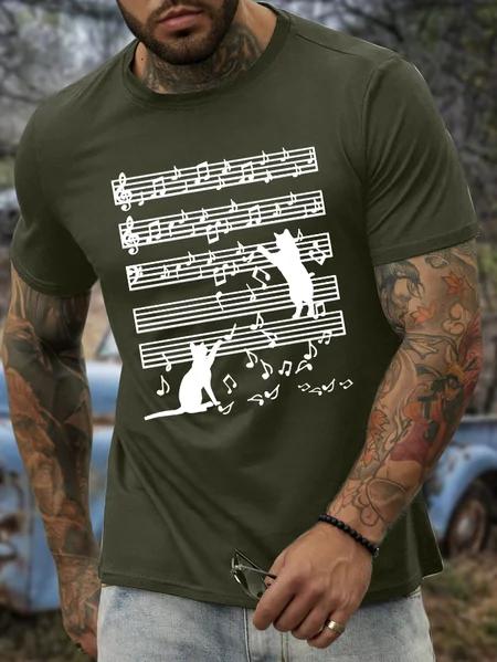 

Men’s Cat Musical figures Cotton Casual T-Shirt, Army green, T-shirts