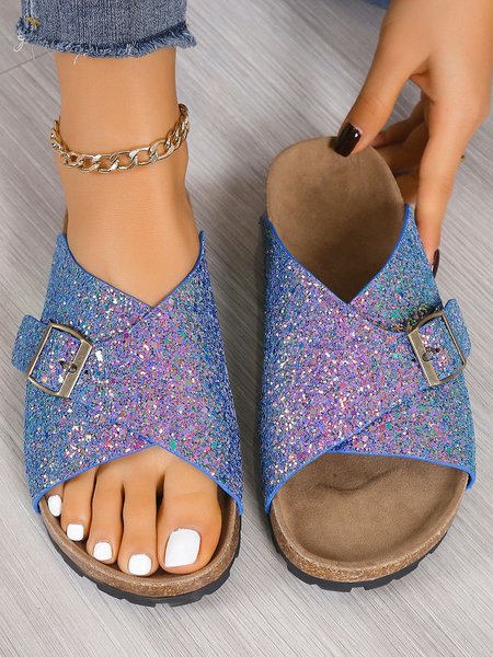 

Casual Plain Summer Slide Sandals, Blue, Slippers