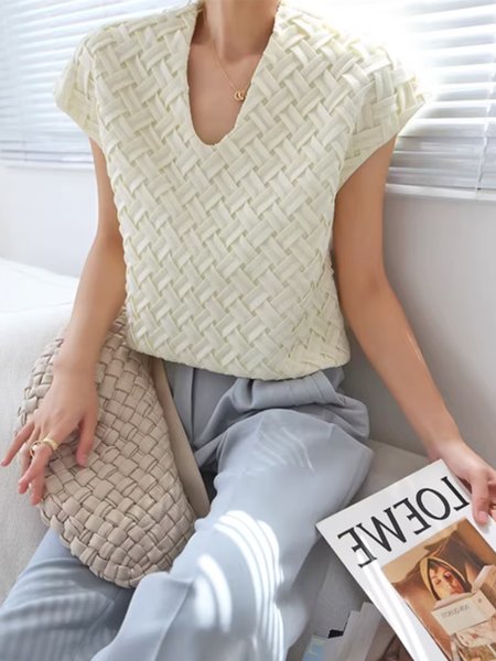 

Urban Plain V Neck Short Sleeve Shirt, White, Blouses and Shirts