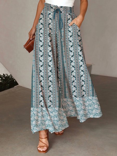 

Casual Floral Long Pant, Green-dark grey, Pants