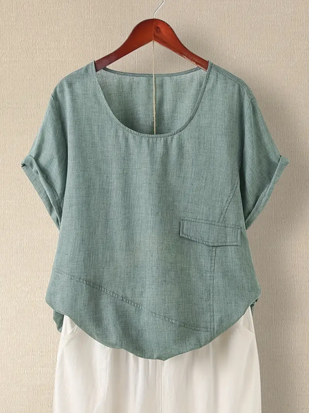

Loose Plain Simple Linen Style Blouse, Green, Blouses & Shirts