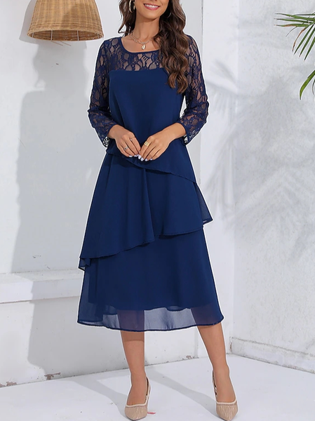 

Crew Neck Loose Elegant Dress, Dark blue, Dresses