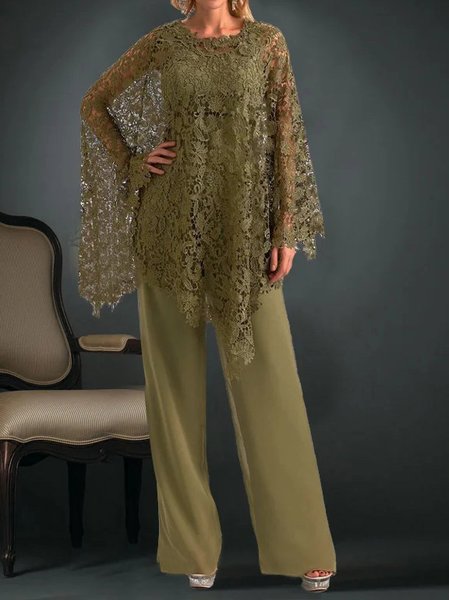 

Wrap Lace Elegant Plain Matching Outfit, Green, Suit Set