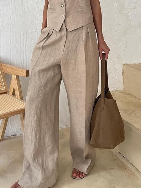 

Daily Plain Urban Fashion Straight Pants, Apricot, Pants