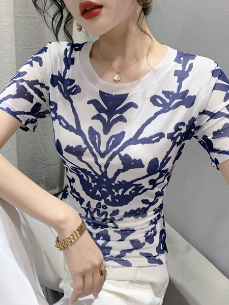 

Urban Crew Neck Regular Fit Floral T-Shirt, Blue, Tees