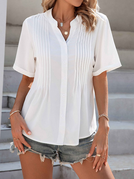 

Casual Plain V Neck Blouse, White, Shirts & Blouses