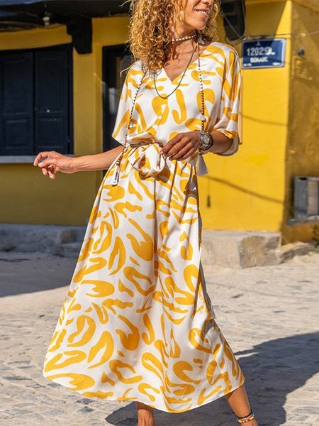 

Loose Vacation Abstract Graphic Dress, Yellow, Dresses
