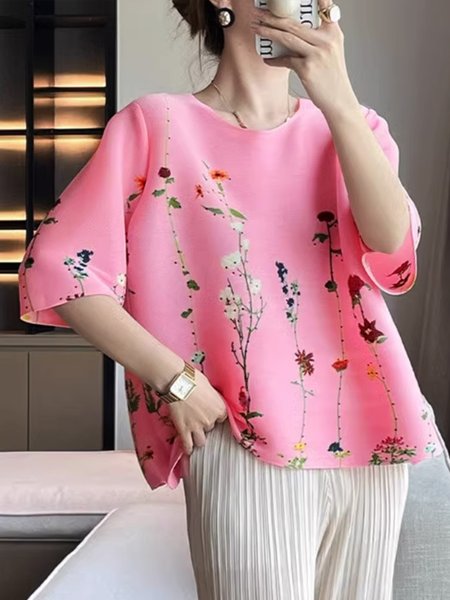 

Half Sleeve Crew Neck Regular Fit Floral Urban Shirt, Red, Blouses and Shirts