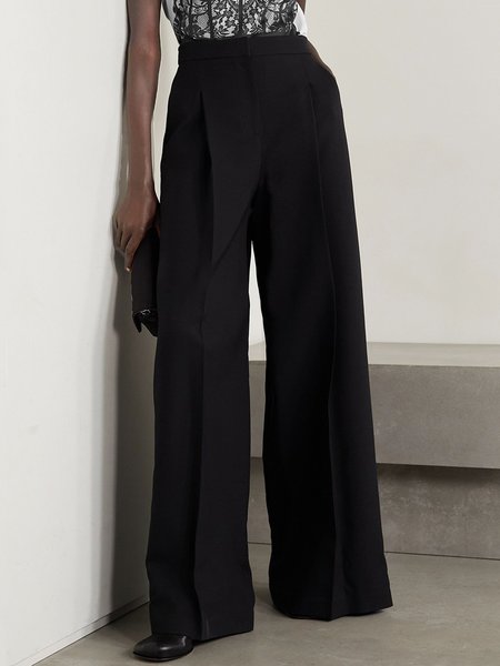 

Plain Urban High Waist Fashion Wide Leg Pants, Black, Pants