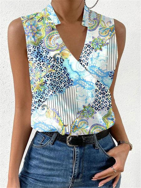

Paisley Elegant Loose V Neck Shirt, Blue, Shirts & Blouses