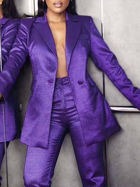 

Satin Urban Regular Fit Pocket Stitching Blazer, Purple, Blazers