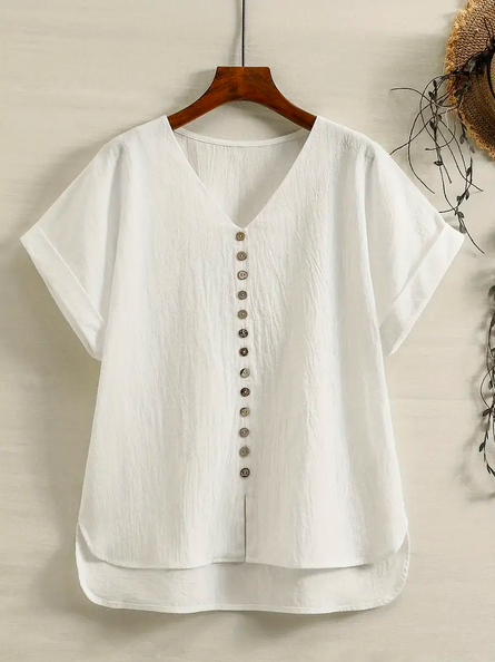 

Loose Plain Simple Linen Style Shirt, White, Blouses & Shirts