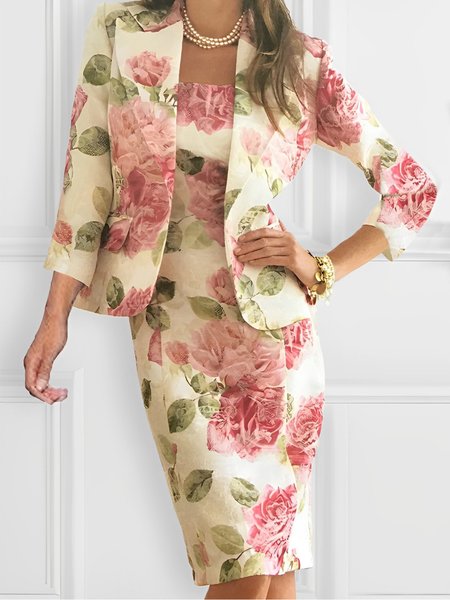

Floral Elegant Tight Midi Dress With No Jacket, As picture, Midi Dresses