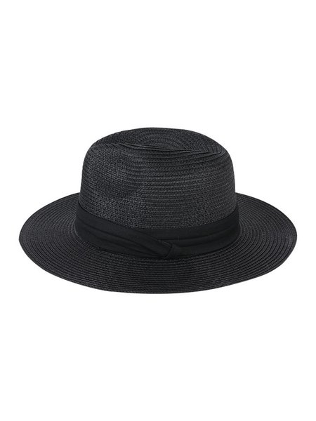 

Boho Color-block Breathable Straw Hat For Vacation, Black, Hats