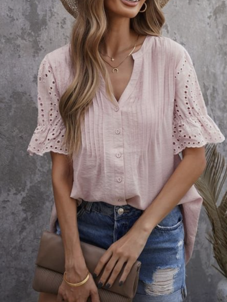 

Loose Cotton Simple Plain Linen Style Shirt, Pink, Blouses & Shirts