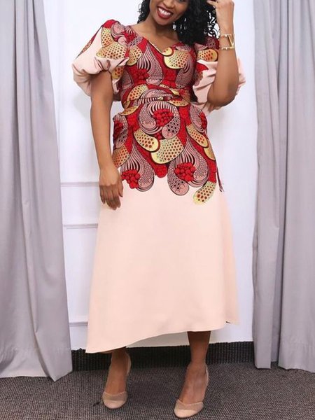

Random Print Regular Fit Elegant Dress, As picture, Midi Dresses