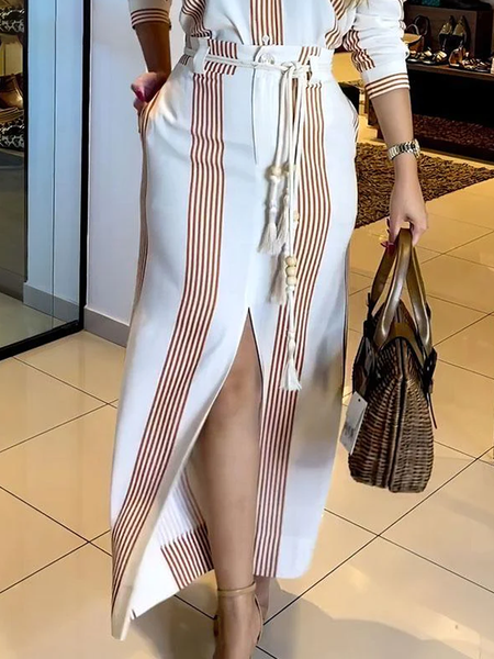 

Striped Vacation Regular Fit Maxi Skirt, As picture, Skirts