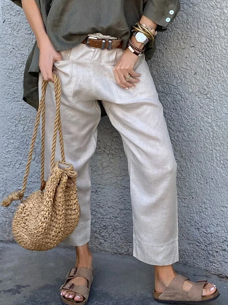 

Cotton And Linen Casual Pocket Stitching Pants, Khaki, Pants