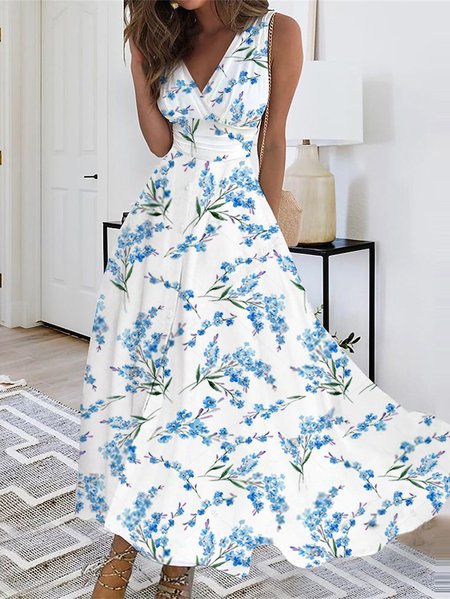 

Regular Fit Floral Knitted Vacation Dress, Blue, Dresses