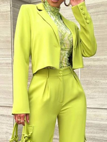 

Loose Shawl Collar Plain Urban Blazer, Yellow, Blazers