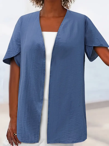 

Loose Casual Plain V Neck Linen Style Shirt, Blue, Blouses & Shirts
