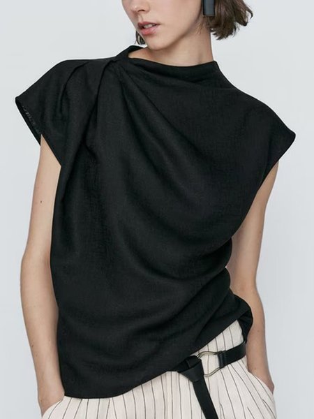 

Short Sleeve Casual Plain Regular Fit Shirt, Black, Blouses and Shirts
