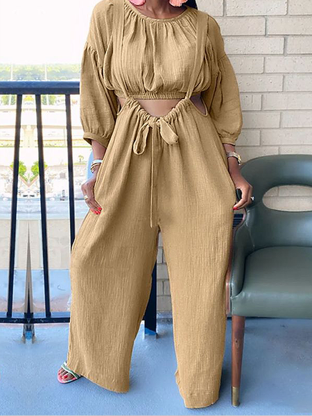

Casual Loose Sleeveless Others Jumpsuit, Light khaki, Jumpsuits
