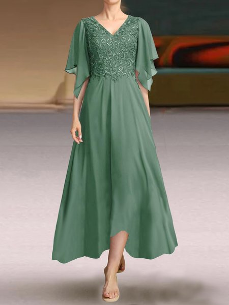 

Elegant V Neck Plain Dress, Green, Dresses