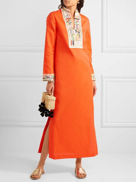 

Color Block Regular Fit Vacation Maxi Dress With No, Orange, Maxi Dresses
