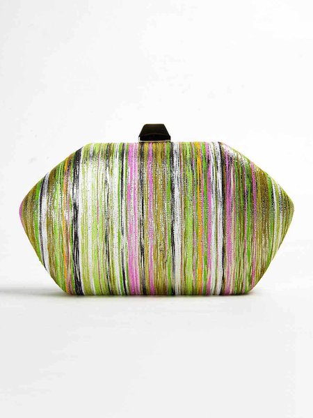 

Elegant Colorblock Striped Chain Clutch Bag Perfect Bride Purse For Wedding Prom Party, Green, Bags
