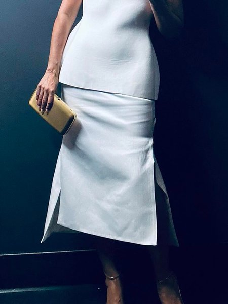 

Regular Fit Plain Urban Midi Skirt, White, Skirts