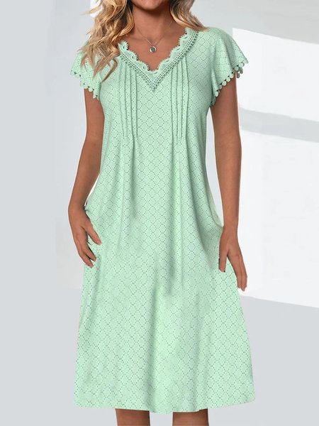 

Loose Plain Casual V Neck Dress, Green, Dresses