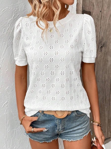 

Crew Neck Loose Casual Plain T-Shirt, White, T-Shirts