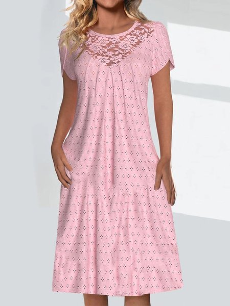 

Crew Neck Linen Blend Loose Casual Dress, Pink, Dresses