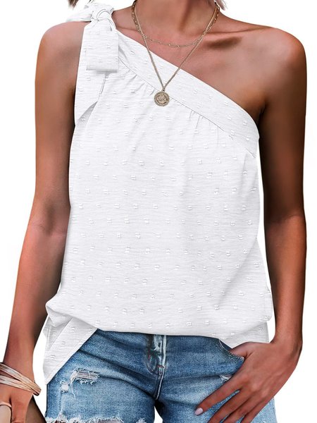

Casual One Shoulder Plain Tank Top, White, Tanks & Camis