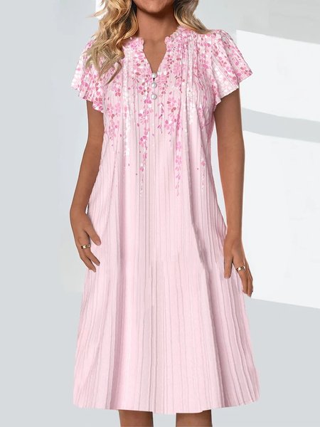 

Casual Loose Floral V Neck Dress, Pink, Dresses