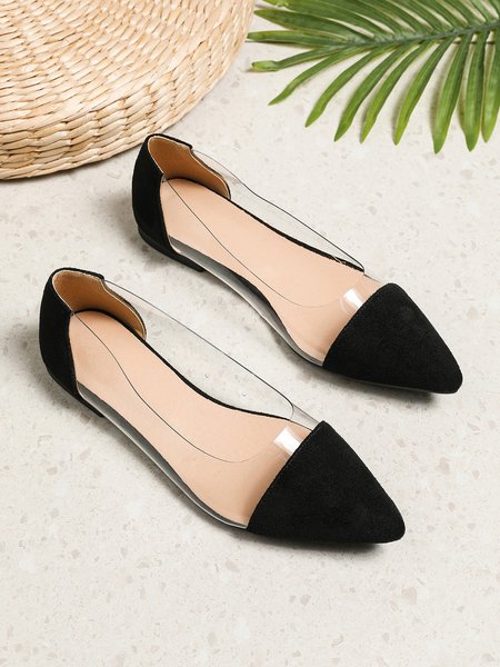 

Transparent PVC Paneled Snakeskin Flat Heel Shallow Shoes, Black, Flats