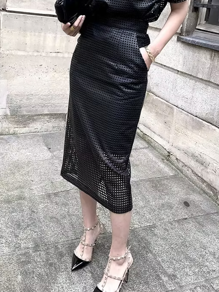 

Pu Urban Plain Regular Fit Faux Leather Midi Skirt, Black, Skirts