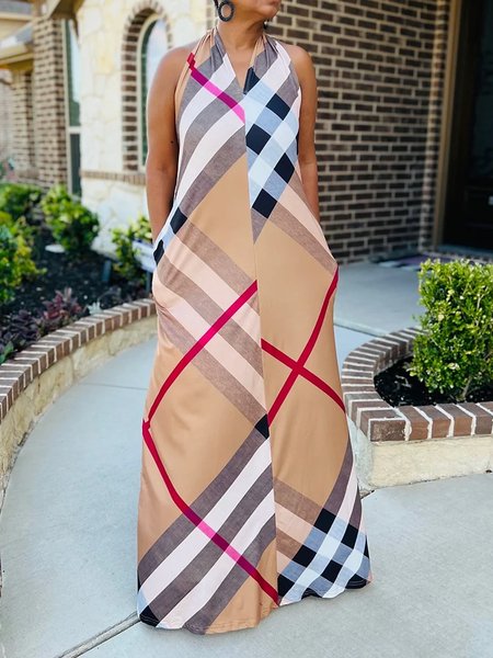 

Loose Plaid Urban Maxi Dress With No Belt, As picture, Maxi Dresses