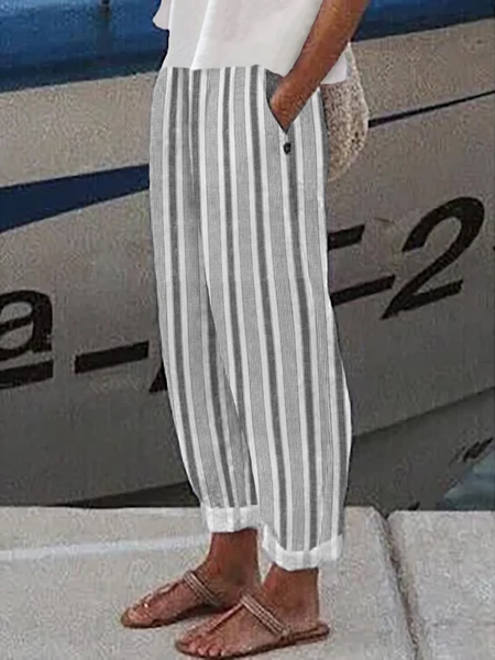 

Casual Striped Long Pocket Stitching Pant, Gray, Pants