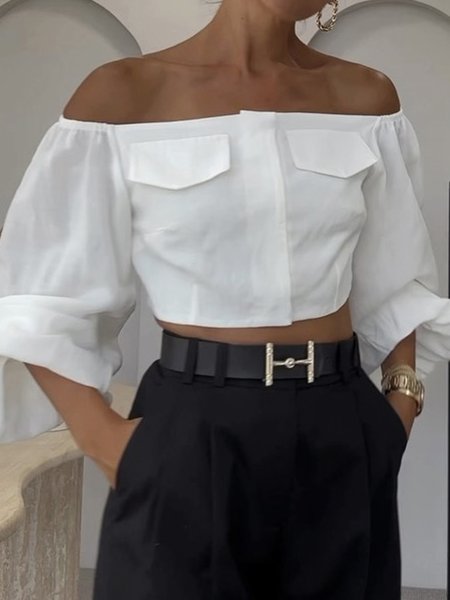

Long Sleeve Urban Boat Neck Blouse, White, Blouses and Shirts